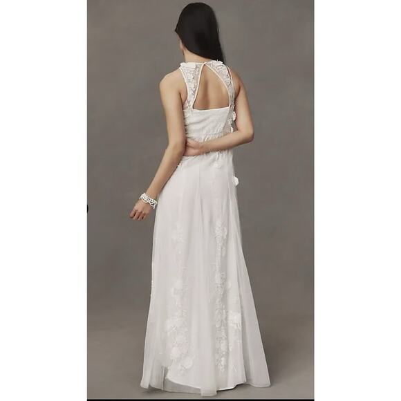 BHLDN NWT Ivory Calla Sleeveless Tulle Floral Applique Maxi Dress Size Medium - Picture 12 of 15